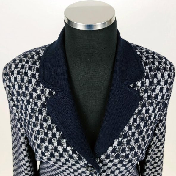 SNY Kırlangıç Yaka Çelik Örgü Uzun Lacivert Kadın Yünlü Triko Palto - 8