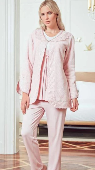 Bone Club 4805 PUDRA Weksoft Sabahlıklı 3 Lü Hamile Lohusa Pijama Tk
