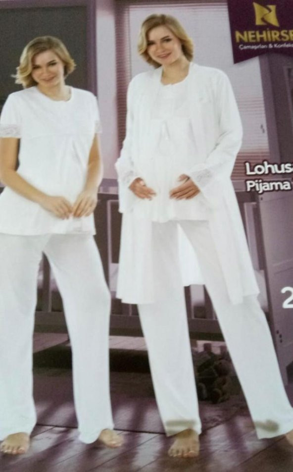 NEHİR 2064- Hamile Lohusa 3Lü Pijama Sabahlık Takım - 2