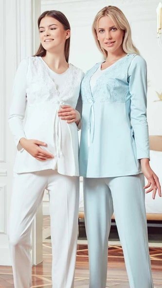 Bone Club 4805 TURKUAZ Weksoft Sabahlıklı 3 Lü Hamile Lohusa Pijama Tk - 2
