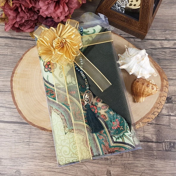 Hediyelik Seccade, Şal, İnci Tesbih, Süslemeli Asetat Kutulu (30×18) Paket - 5