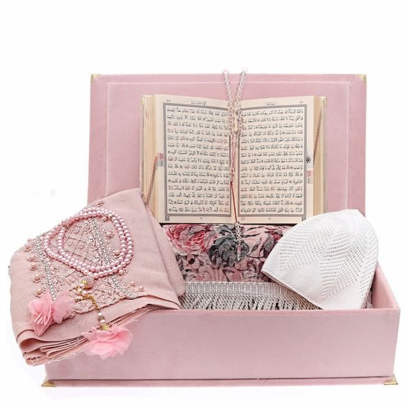 Hediyelik Özel Kadife Kutu, Kuran-ı Kerim, Seccade, Takke, Şal, Tesbih 99lu, Tesbih 33lü Set - 2