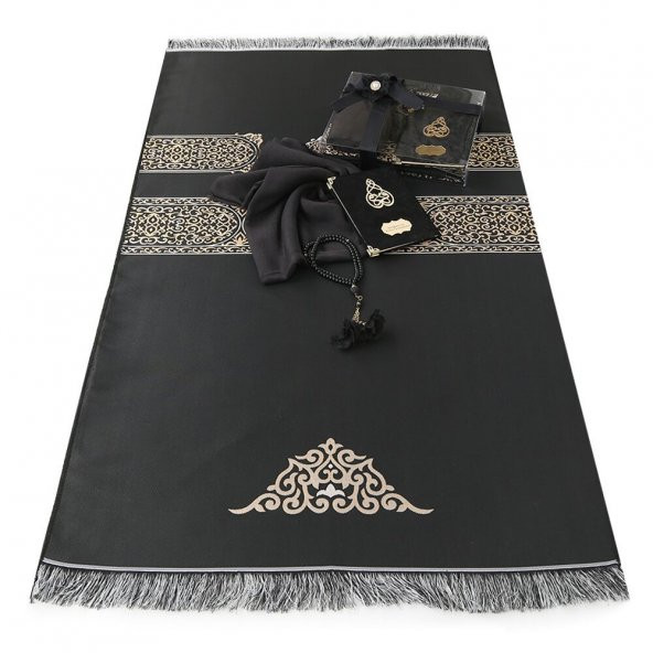 Hediyelik Kadife Kaplı Yasin Kitabı, Seccade, Şal, İnci Tesbih, Asetat Kutulu (26×23) Set - Siyah - 3