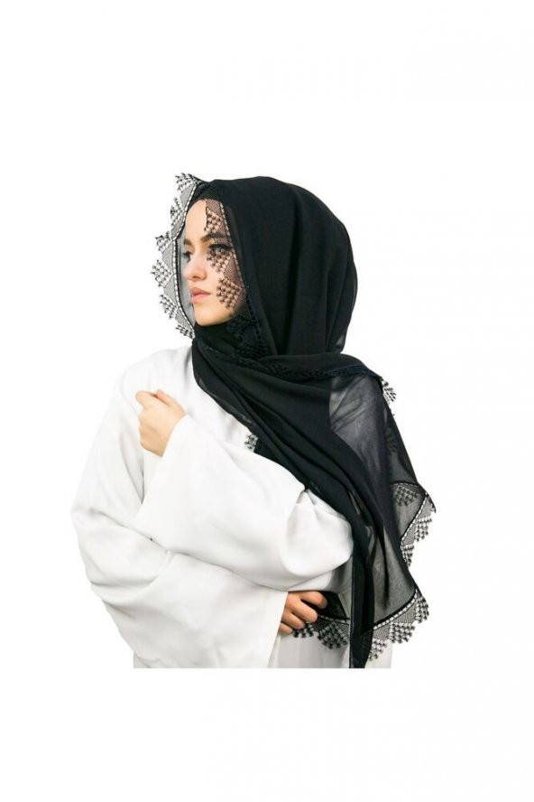 Siyah İğne Oyalı Şal - 1