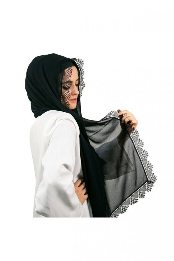 Siyah İğne Oyalı Şal - 2