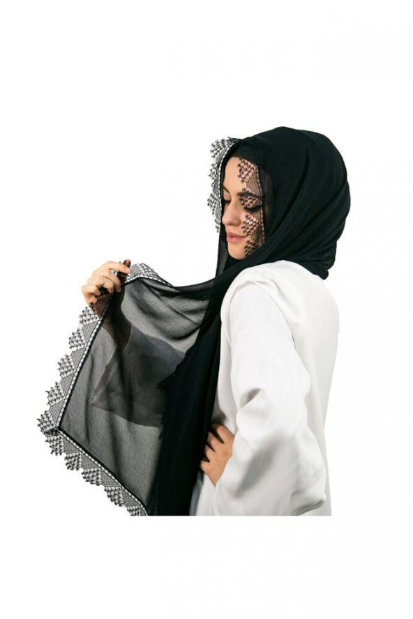 Siyah İğne Oyalı Şal - 3