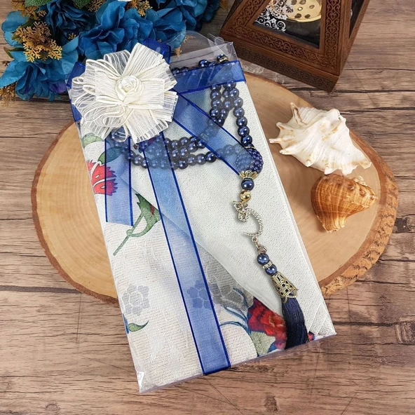Hediyelik Seccade, Şal, İnci Tesbih, Süslemeli Asetat Kutulu (30×18) Paket - 6