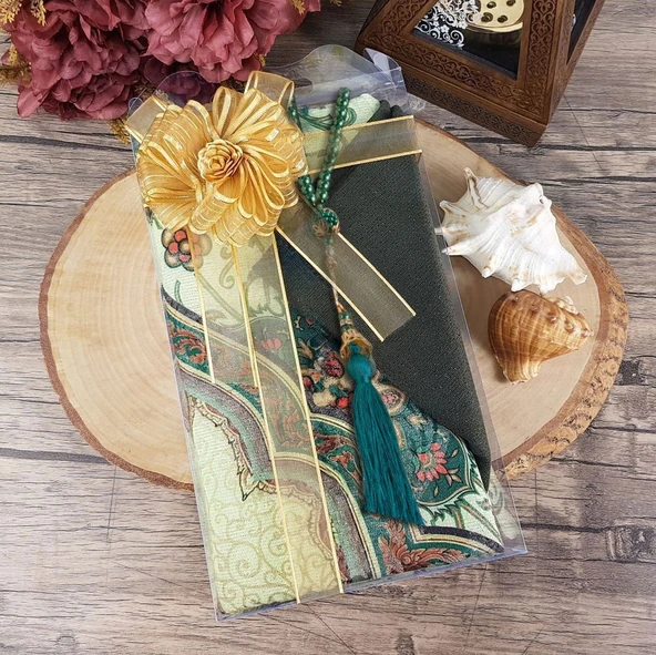 Hediyelik Seccade, Şal, İnci Tesbih, Süslemeli Asetat Kutulu (30×18) Paket - 7