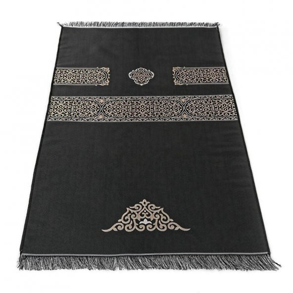 Hediyelik Kabe Duvarı Seccade, İnci Tesbih, Kuran-ı Kerim, Asetat Kutulu (26×23) Set Siyah - 2