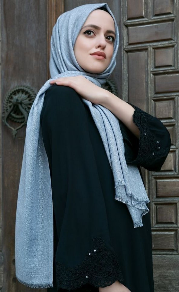 Hediyelik Şal, İnci Tesbih, Silindir Kutulu (18x10) Mavi Set - 4