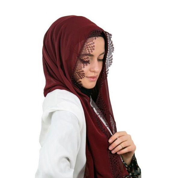 Bordo İğne Oyalı Şal - 1