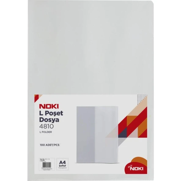 Noki Poşet Dosya L Tipi A4 Şeffaf N-4810 100lü