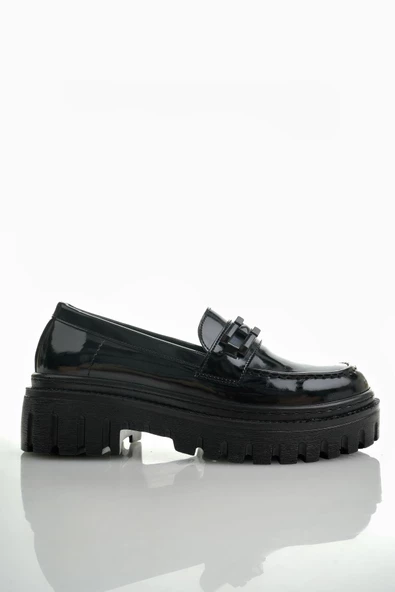 Muggo SAMANTHA Garantili Kadın Loafer Kalın Taban Tokalı Günlük Casual Makosen Ayakkabı - 9