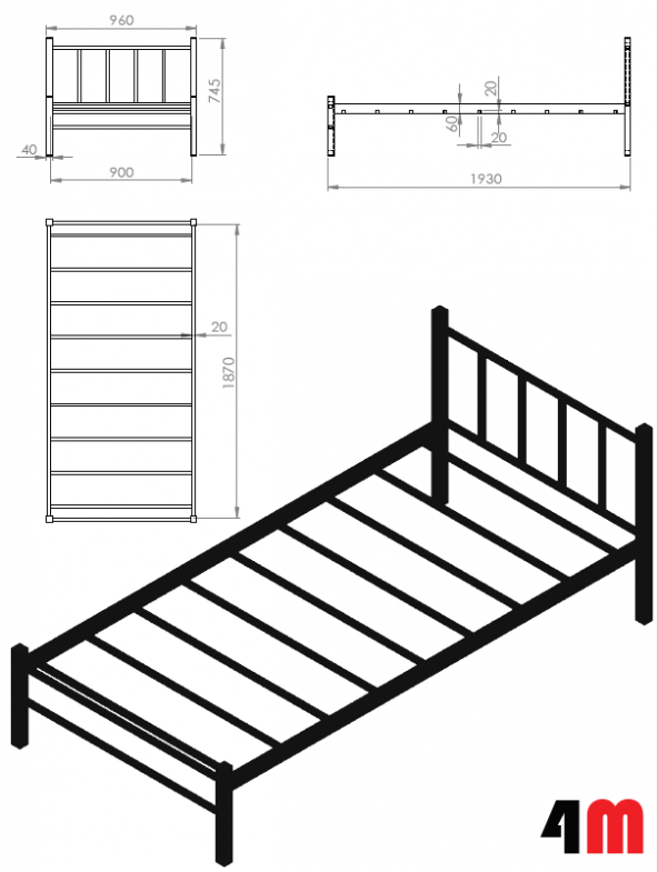 Metal Karyola Yatak 90x190 cm Yatağa Uygun ..Ücretsiz Kargo.. - 3
