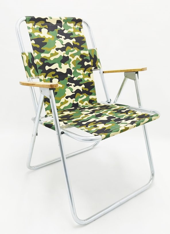 Ahşap Kolçaklı Kamuflaj Desenli Kamp sandalyesi-1