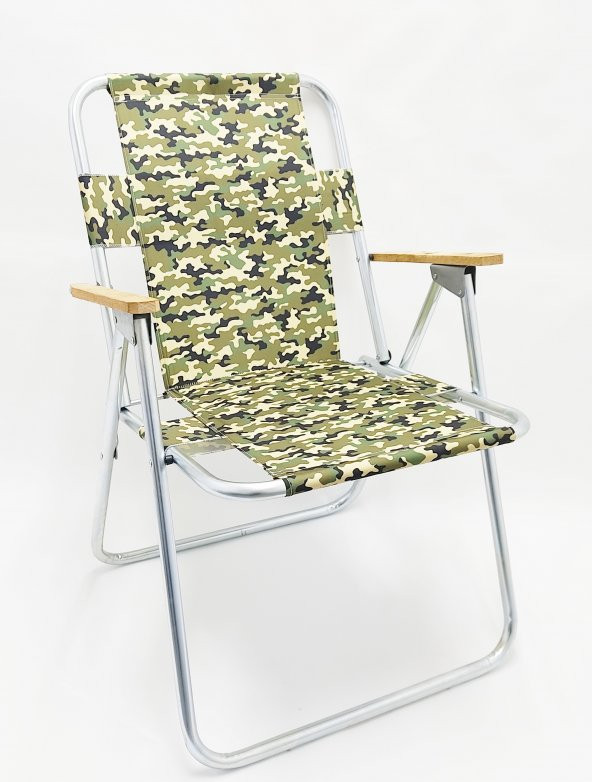 Ahşap Kolçaklı Kamuflaj Desenli Kamp sandalyesi-2