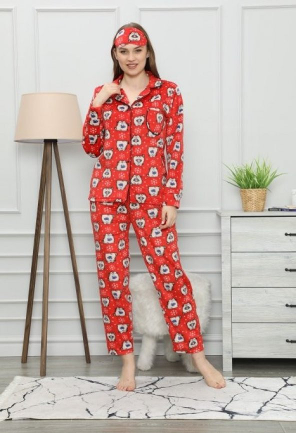 Kadın Pijama Takımı Polar Kışlık Tam Düğmeli Tampap 5610