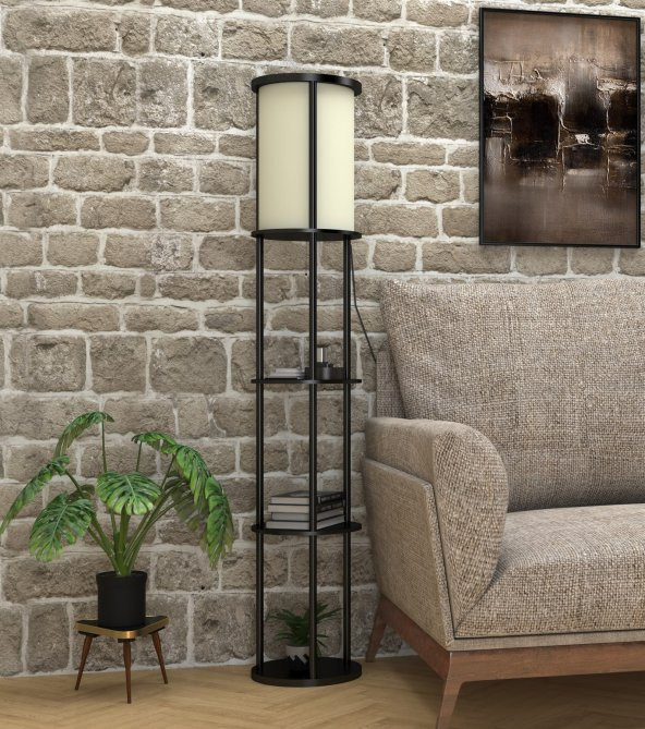 ZYSTORE MODERN RAF STANDLI SİLİNDİR KÖŞE LAMBASI, LAMBADER, AYAKLI LAMBA, AYAKLI  ABAJUR, SALON RAF