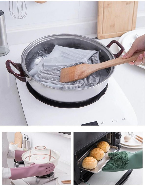 Kapris Silikon Bulaşık Temizlik Eldiveni Mürdüm - 5