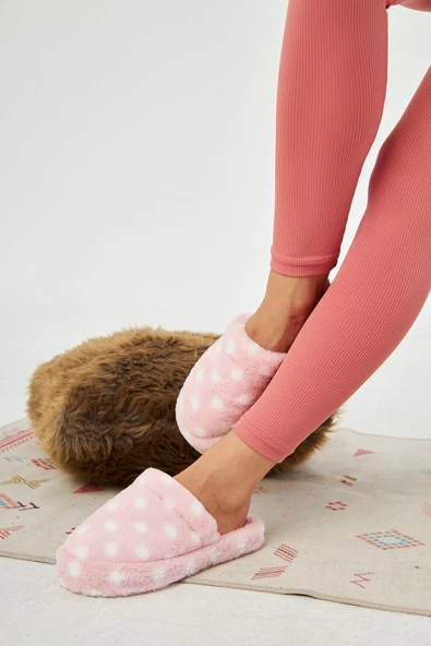 Albishoes Kadın Kışlık Önü Kapalı Puantiyeli Yumuşak Rahat Sessiz Taban Ev Terlik Kadın Ev Terliği - 3