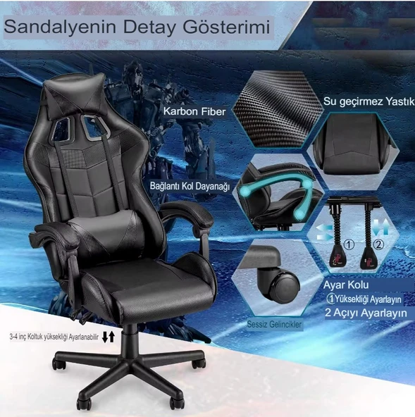 Profesyonel Oyuncu Koltuğu Rampage Gaming Kol Ayarlı Yönetici ofis Koltuğu sandalyesi - 8