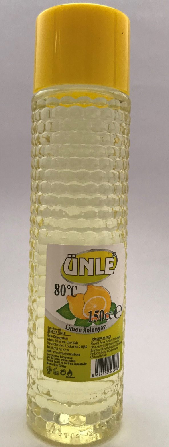 ÜNLE Limon Kolonyası 150 cc 80 Derece Plastik Şişe ÜCRETSİZ KARGO