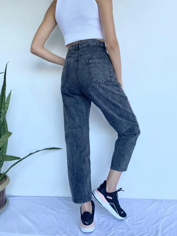 Kadın Gri Önü Nervürlü Tasarım Kot Pantolon - Resim 3