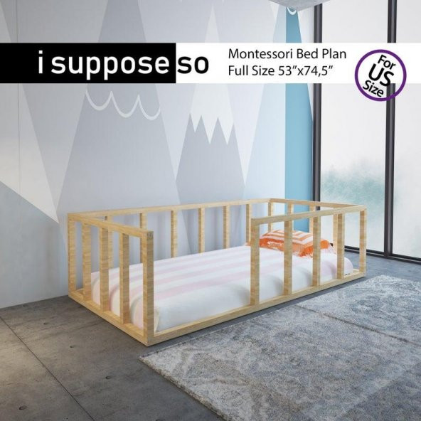 Markaawm Montessori Çocuk Yatak Doğal Çam 90X190 Karyola Yıldız