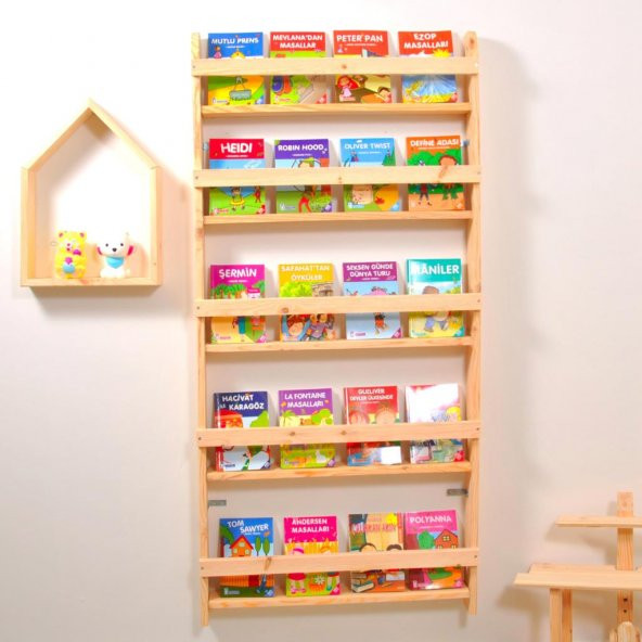 Çocuk Odası Eğitici Montessori Kitaplık Mobilya Raf Duvar Rafı 5 li - 3