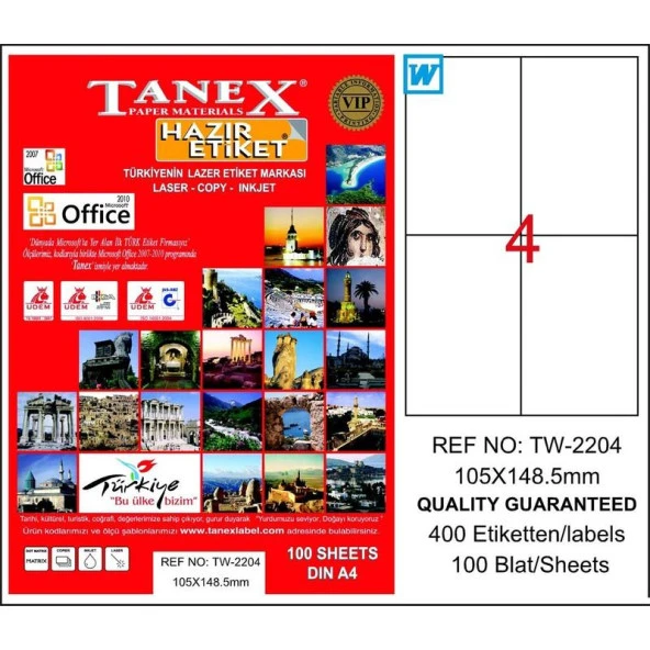 Tanex Lazer Etiket 100 YP 105X148,5 Laser-Copy-Inkjet TW-2204