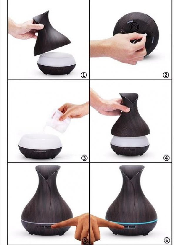 Hava Nemlendirici Esansiyel Yağı Difüzör Aroma Aromaterapi 7 Işıklı Buhar Makinesi 400ml Siyah - 4