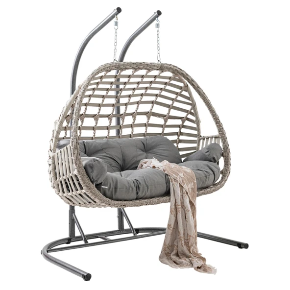 Capri Swing Oylat Çiftli Rattan Bahçe Salıncağı | Balkon Salıncağı - 2