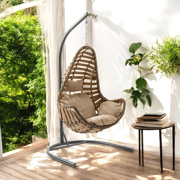 Capri Swing Milas Tekli Rattan Bahçe Salıncağı | Balkon Salıncağı - 7