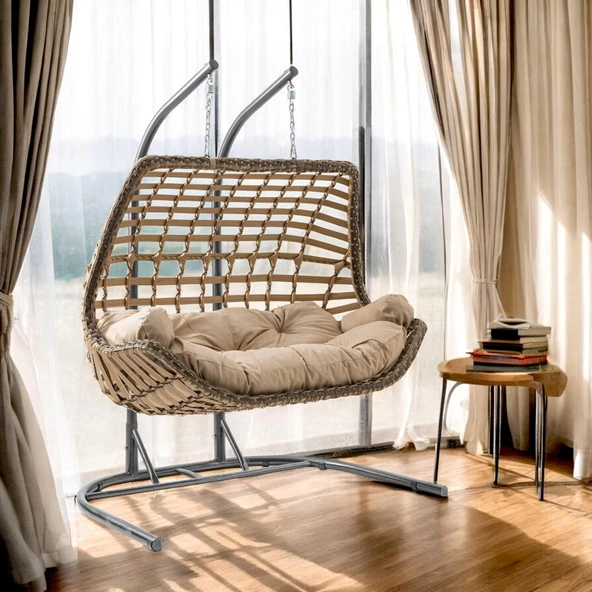 Capri Swing Cunda Çiftli Rattan Bahçe Salıncağı | Balkon Salıncağı - 6