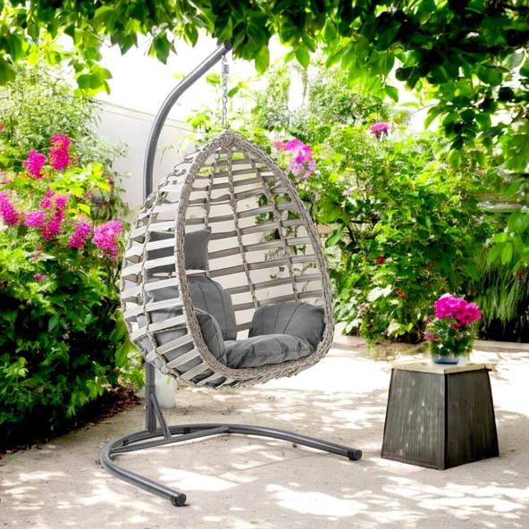 Capri Swing Gümbet Tekli Rattan Bahçe Salıncağı | Balkon Salıncağı - 12