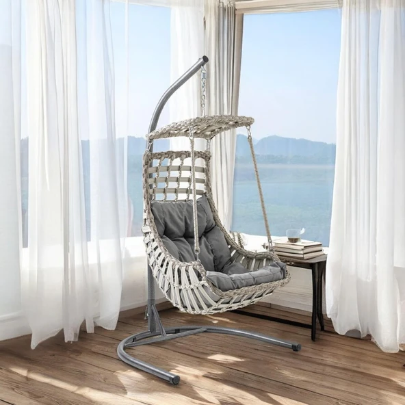 Capri Swing Alaçatı Tekli Rattan Bahçe Salıncağı | Balkon Salıncağı - 9