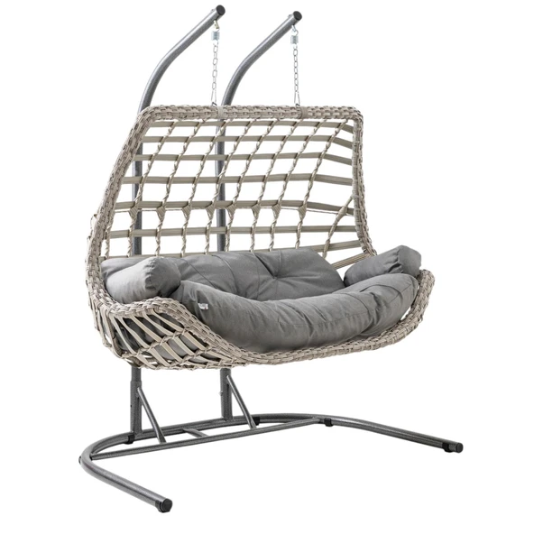 Capri Swing Cunda Çiftli Rattan Bahçe Salıncağı | Balkon Salıncağı - 9