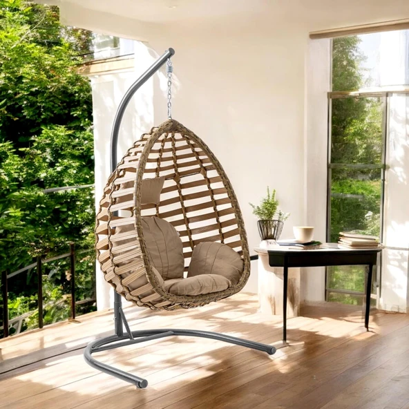 Capri Swing Gümbet Tekli Rattan Bahçe Salıncağı |  Balkon Salıncağı - 8