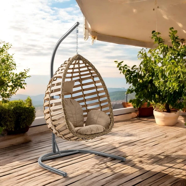 Capri Swing Gümbet Tekli Rattan Bahçe Salıncağı |  Balkon Salıncağı - 9
