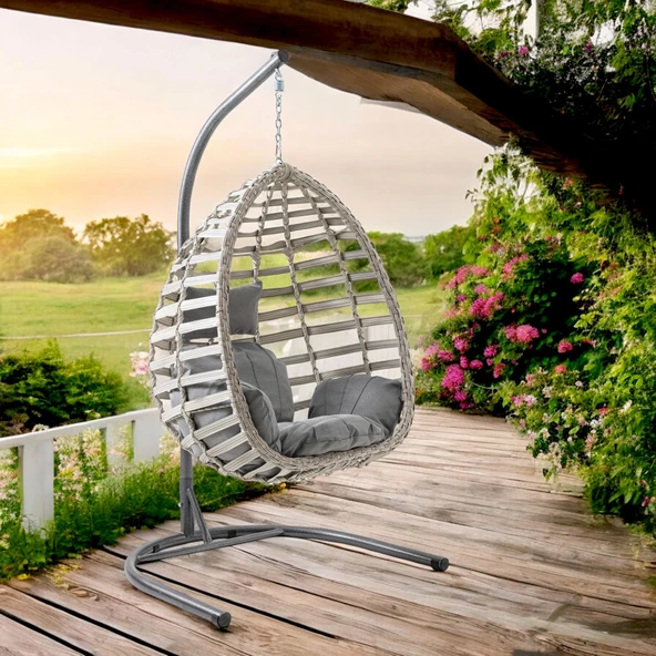 Capri Swing Gümbet Tekli Rattan Bahçe Salıncağı |  Balkon Salıncağı - 4