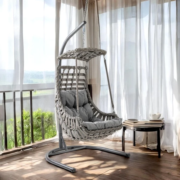 Capri Swing Alaçatı Tekli Rattan Bahçe Salıncağı | Balkon Salıncağı - 10