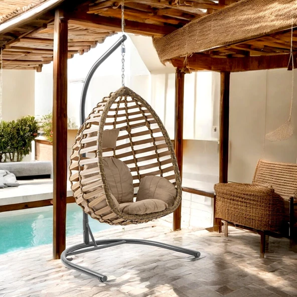 Capri Swing Gümbet Tekli Rattan Bahçe Salıncağı |  Balkon Salıncağı - 6