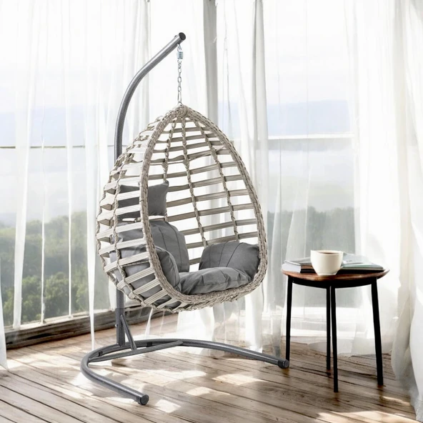 Capri Swing Gümbet Tekli Rattan Bahçe Salıncağı | Balkon Salıncağı - 11