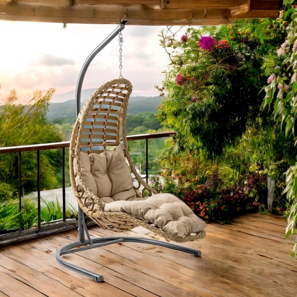 Capri Swing Bodrum Tekli Rattan Bahçe Salıncağı | Balkon Salıncağı - 8