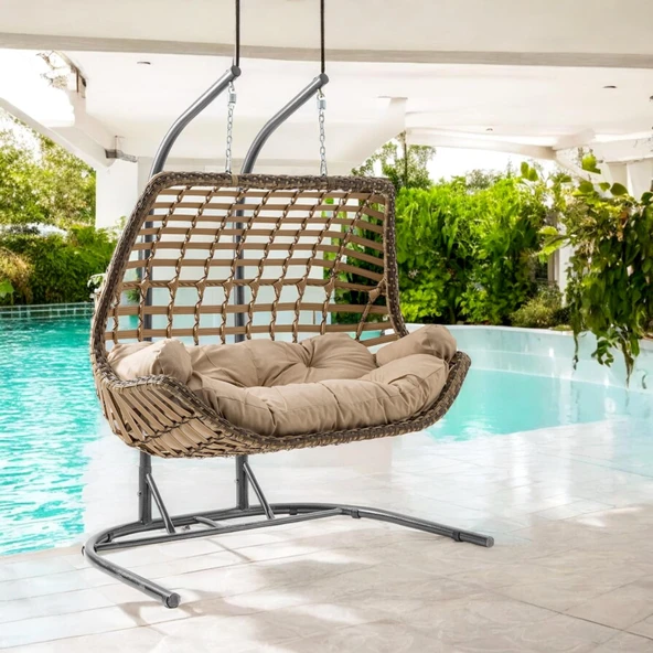 Capri Swing Cunda Çiftli Rattan Bahçe Salıncağı | Balkon Salıncağı - 8