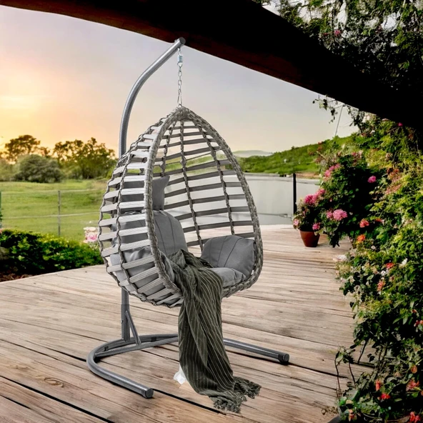 Capri Swing Gümbet Tekli Rattan Bahçe Salıncağı | Balkon Salıncağı - 4