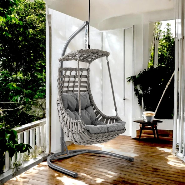 Capri Swing Alaçatı Tekli Rattan Bahçe Salıncağı | Balkon Salıncağı - 12