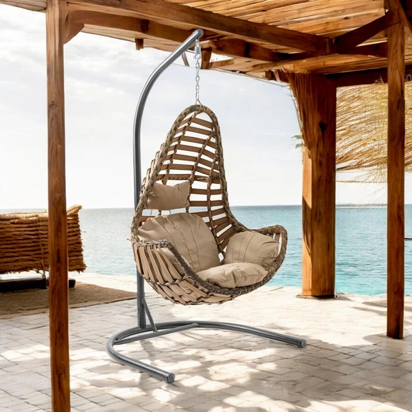 Capri Swing Milas Tekli Rattan Bahçe Salıncağı | Balkon Salıncağı - 8