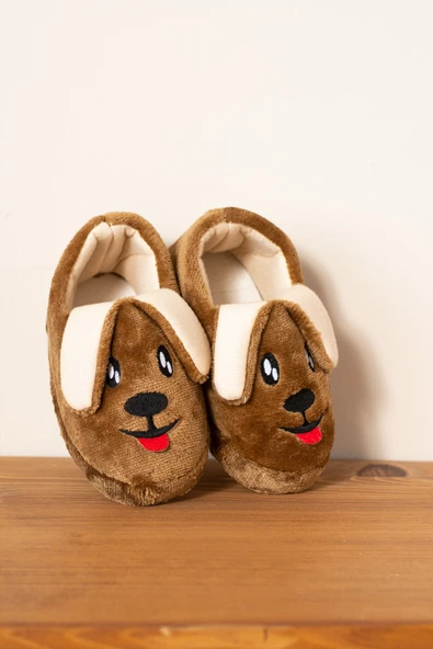 Albishoes Unisex Çocuk Panduf Ev Patiği Pamuk Astarlı Köpek Figürlü Ev Kreş Ayakkabı Sevimli Köpek - 1