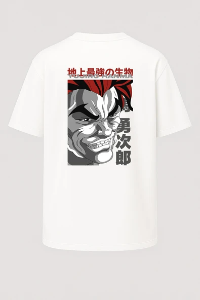 Oversize Hanma Yujiro Baki Baskılı Unisex Tişört - Resim 5